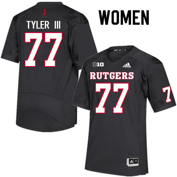 Women #77 Willie Tyler III Rutgers Scarlet Knights College Football Jerseys Sale-Black - Click Image to Close